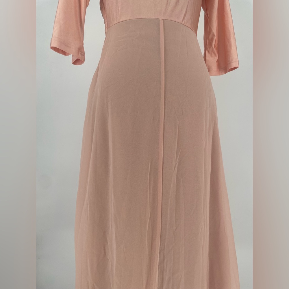 2FOR$30 Adorable Peach Nude Faux Wrap 3/4 Sleeve Midi Dress - Picture 10 of 13